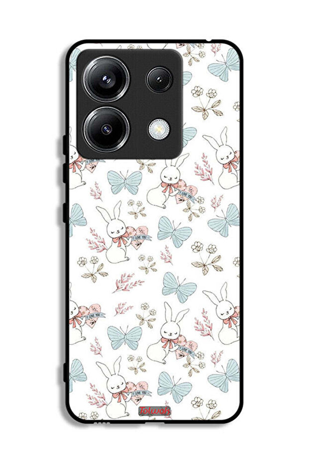 غطاء حماية لهاتف Xiaomi Poco X6 5G بطبعة أرنب وفراشات
