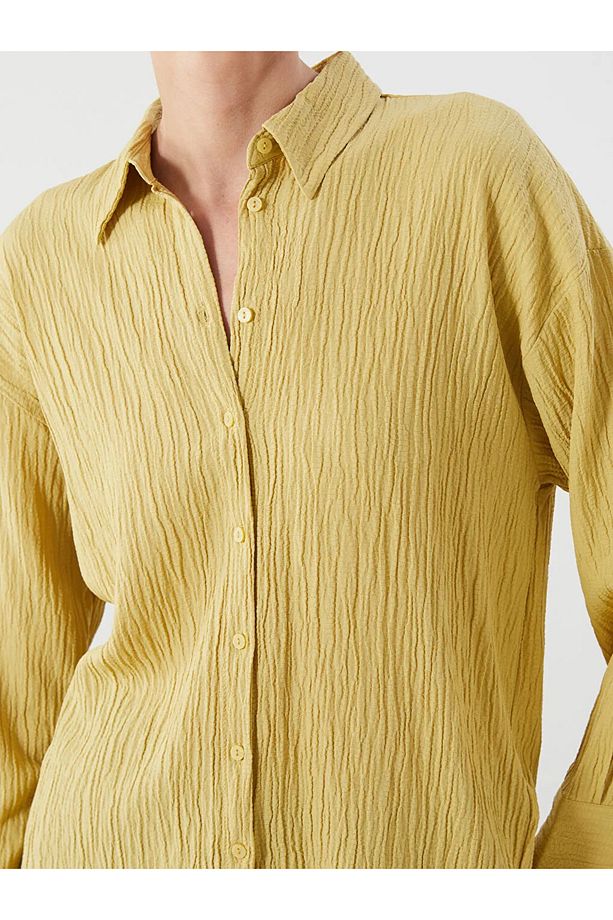 LCWAIKIKI Classic Yeşil Dokulu Oversize Kadın Gömlek - 3