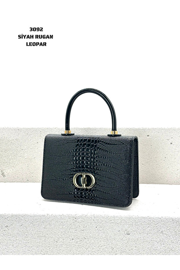 D Lock Detail Covered Bag 3092 Black Patent Leather Anakonda