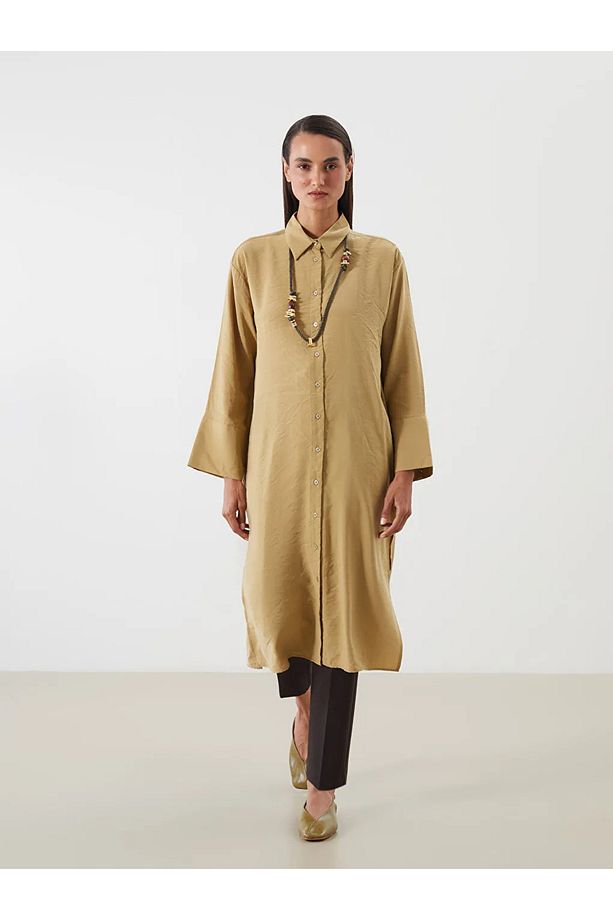 LCW Modest Haki Oversize Modal Karışımlı Kadın Gömlek Tunik - 1