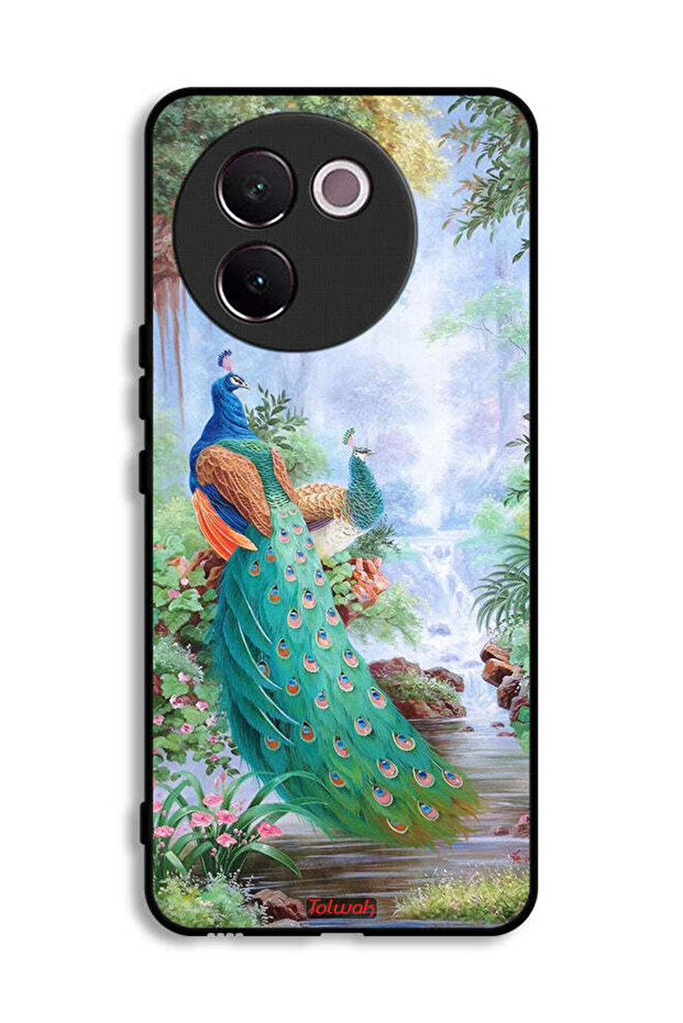 غطاء حماية لهاتف Vivo V30e 5G بتصميم الطاووس