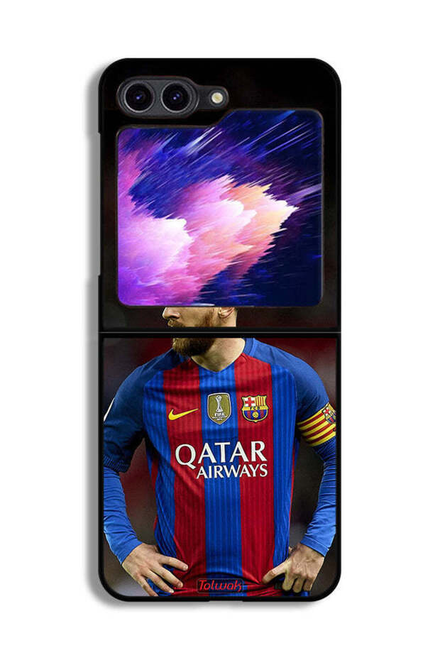 غطاء حماية لهاتف Samsung Galaxy Z Flip6 بتصميم ميسي برشلونة