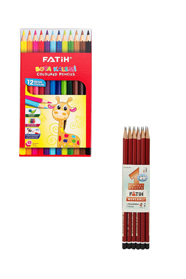 12'Li Dry Crayons + Fatih 12'Li Coral Pencil / 24 Piece Set