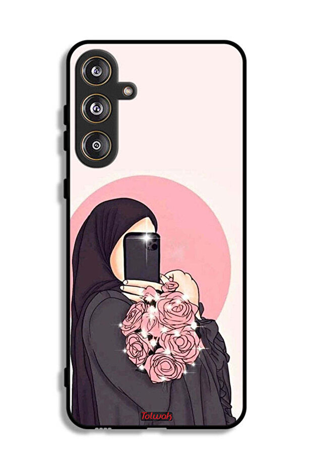 غطاء حماية لهاتف Samsung Galaxy M55 5G مع فن التقاط صور سيلفي أثناء حمل الزهور