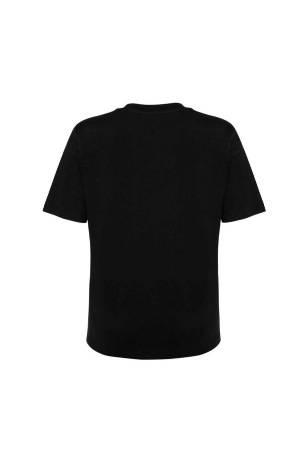 Siyah Bisiklet Yaka Kısa Kol Basic Tshirt - 2