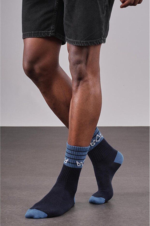 4'lü Logolu Unisex Lacivert Sporcu Çorap - 2