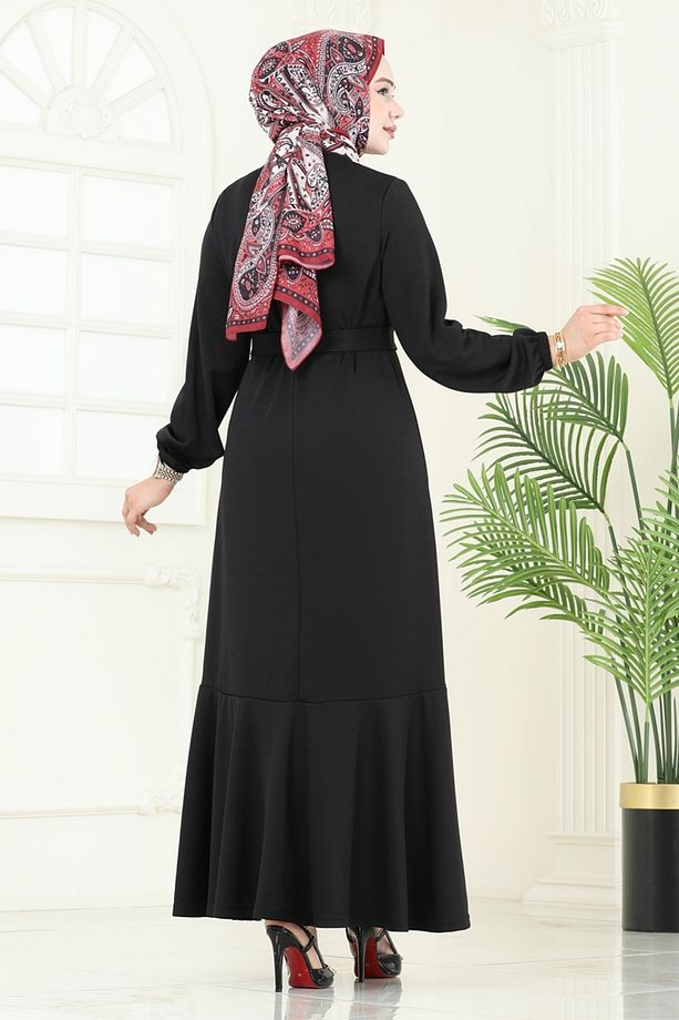 Kemerli Scuba Elbise 444DVL817 Siyah - 5