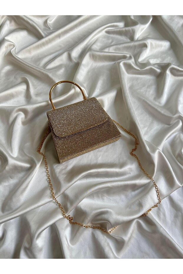Golden Evening Dress Model Wedding Engagement Bag Gold