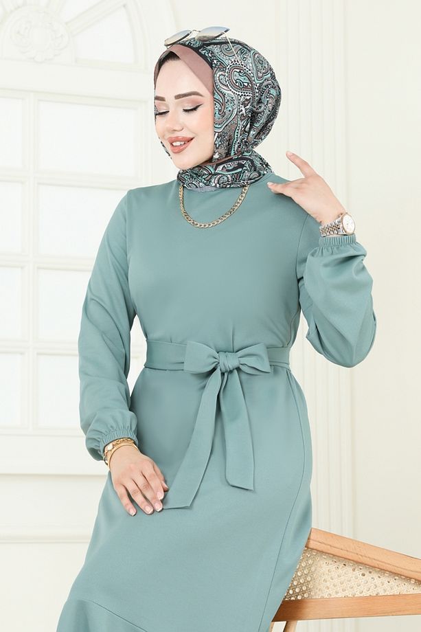 Kemerli Scuba Elbise 444DVL817 Mint - 4