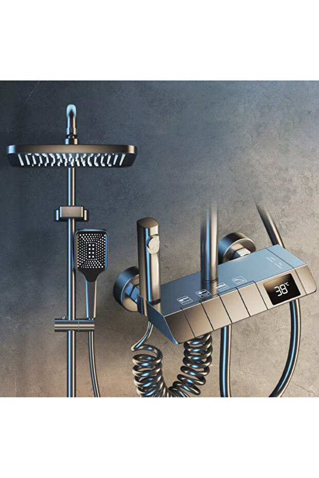 RAZO SHOWER COLUMN SET WITH RECTANGULAR HANDLE, LED DISPLAY, 4 FUNCTIONS, 360° ROTATION, - 1