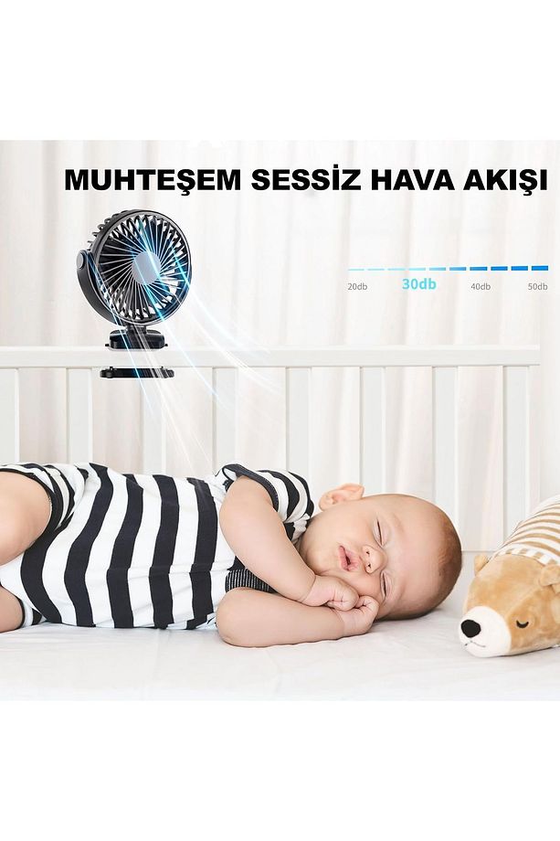 Taşınabilir USB Klipsli Fan Şarj Edilebilir, 720° Dönebilme, 3 Hız Yaz ve Dış Mekan Kullanımı İçin - 3