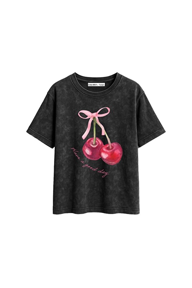 Have a Good Day Printed Relaxed Fit Washed Black Women's Tshirt