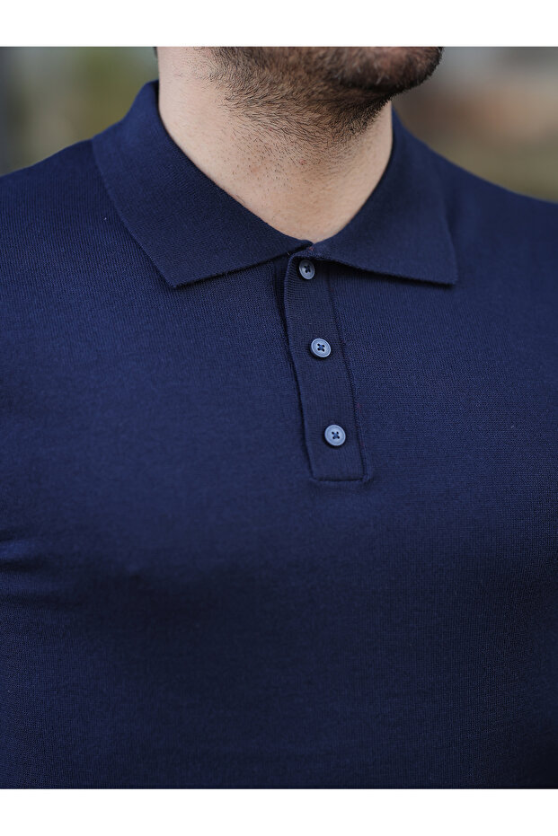 Basic Düğmeli Pamuklu Triko Tshirt - 3