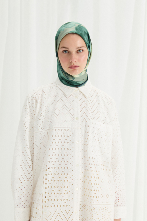 Lotus Pattern Soft Scarf -Green