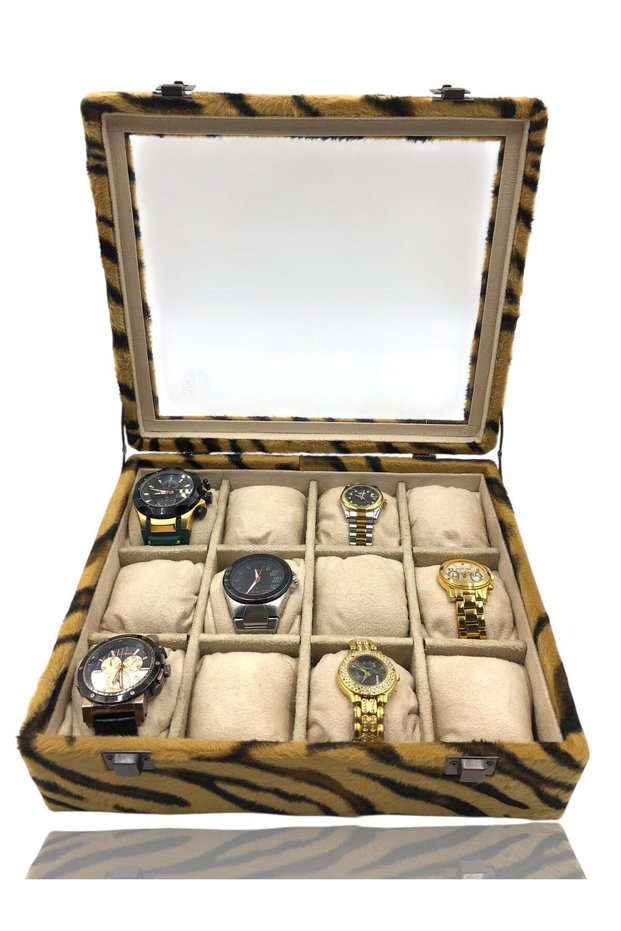 Diji 12 Watch Box Watch Case Tiger Inside Cream Cream Padded