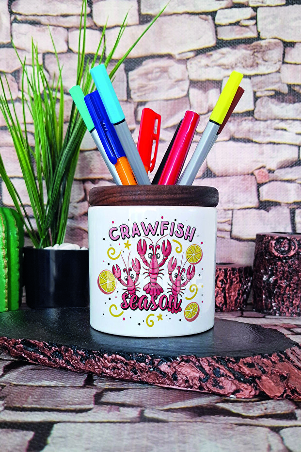 حامل أقلام سيراميك مطبوع عليه موسم Crawfish Season منظم سطح المكتب