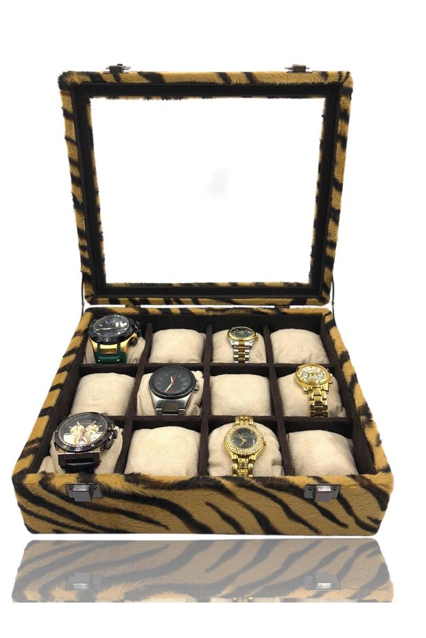 Diji 12 Watch Box Watch Case Tiger with Coffee Cream Padded Inside