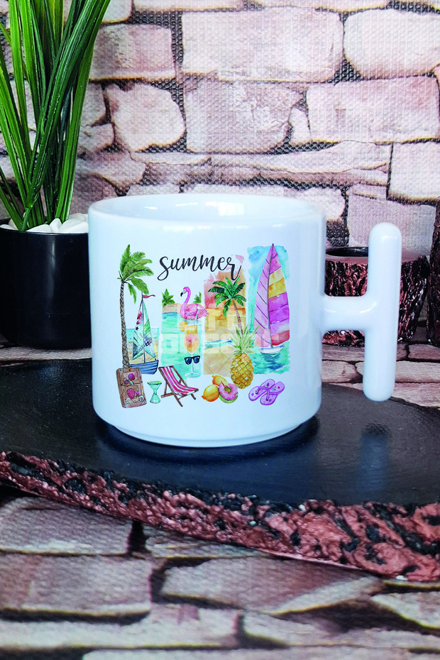 كوب لاتيه مطبوع عليه Coquette Summer مع مقبض على شكل حرف T