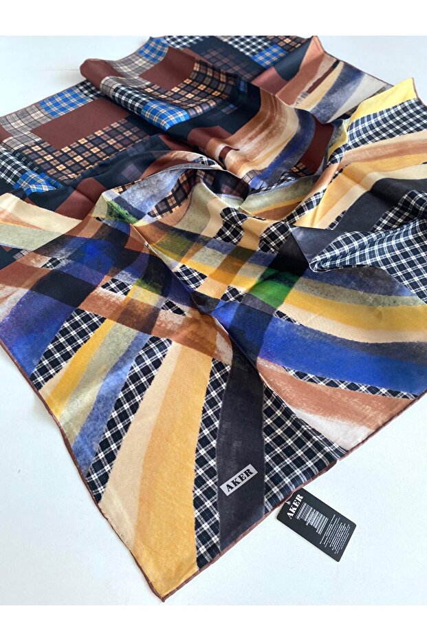 Tivil Saf İpek Eşarp 49622 Sarı Karışık Desen - 1