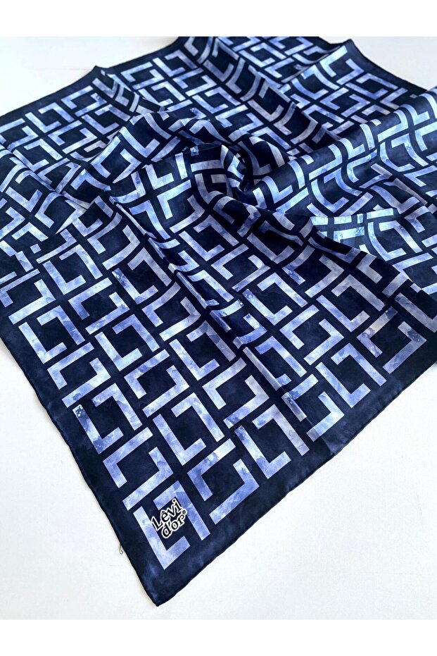 Tivil Pure Silk Scarf 49249 Navy Blue Mixed Pattern