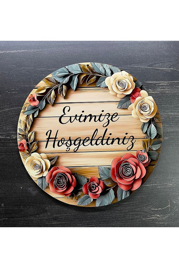 Evimize Hoşgeldiniz Kapı Süsü 2D Çiçekler Baskı Kapı Süsü - 1