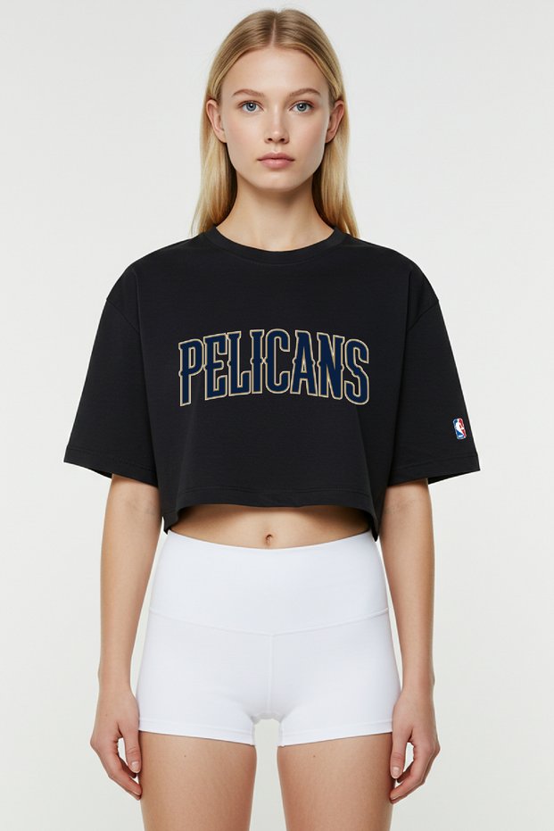 New Orleans Basketball Black Oversize Crop T-Shirt