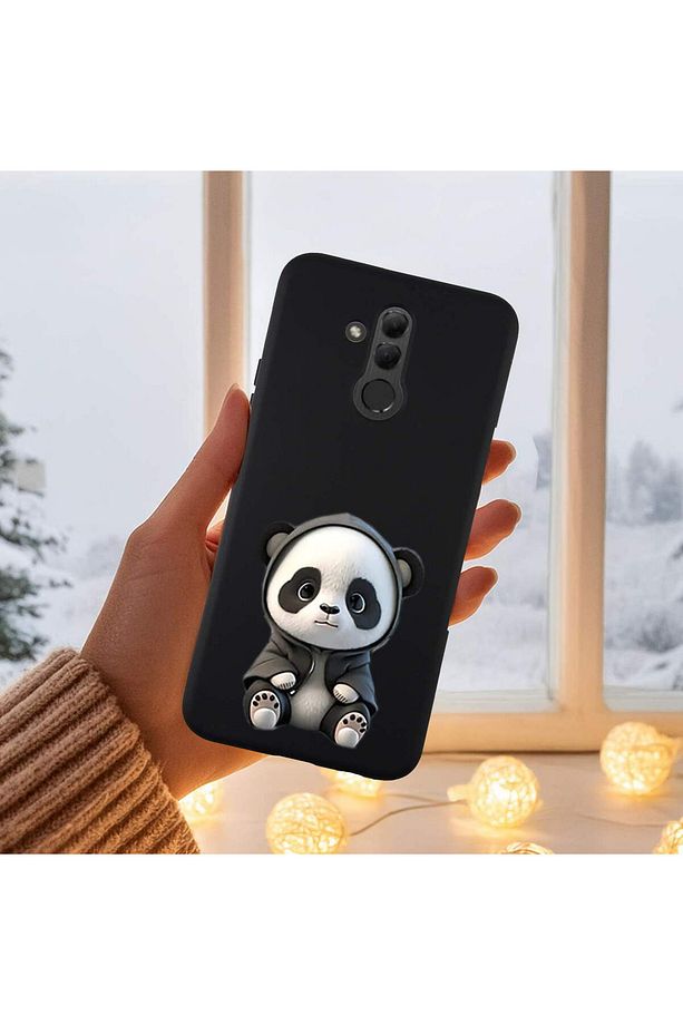 Huawei Mate 20 Lite ile Uyumlu Sevimli Panda (0214d) Tasarımlı Siyah Lansman Kılıf - 7