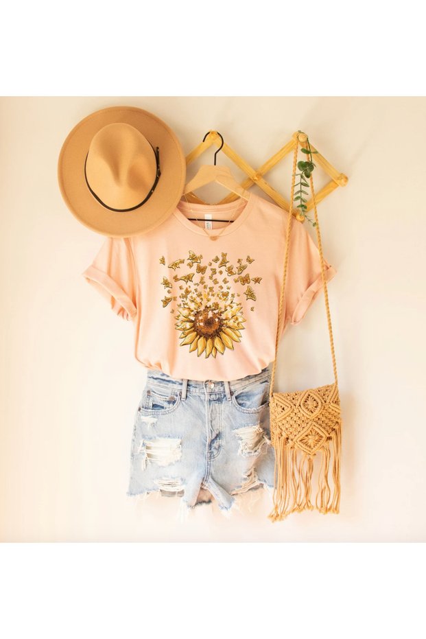 Anthracite "Sunshine & Butterfly" Printed Women's T-Shirt – Summer Bohemian Style