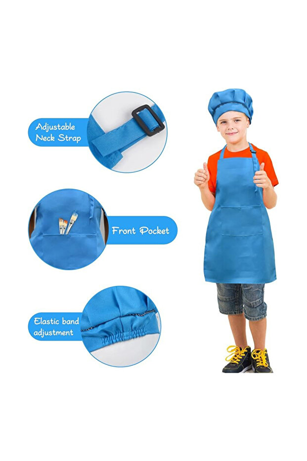 Apron for kids with Chef Hat Set, Ages 3–7, with Pockets, for Cooking & Crafting - 4