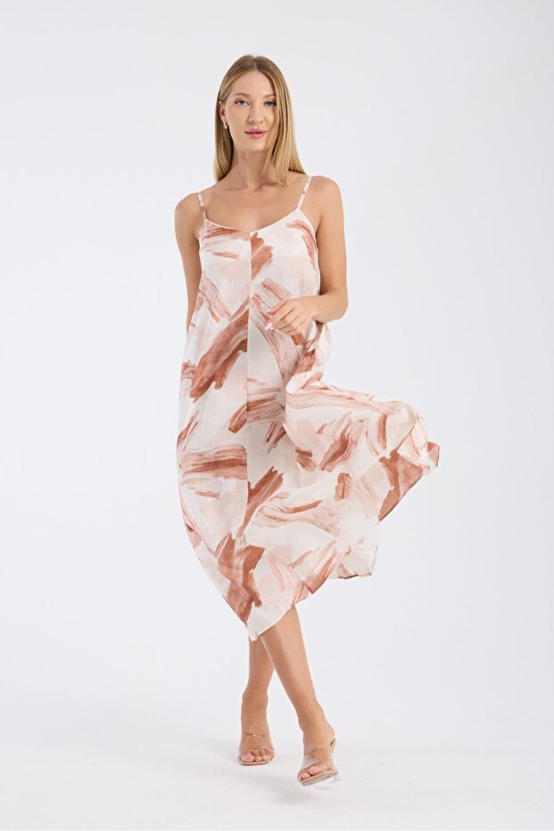 فستان بحمالات منقوشة - 3