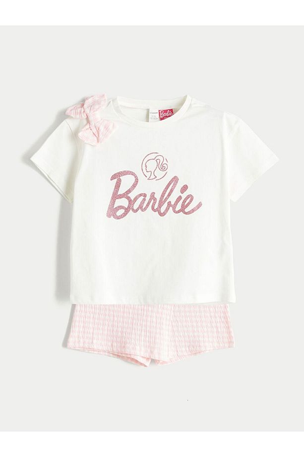 LCW Kids Barbie Baskılı Kız Çocuk Tişört ve Şort 2'li - 1