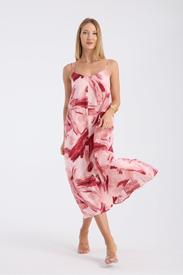 فستان بحمالات منقوشة - 2