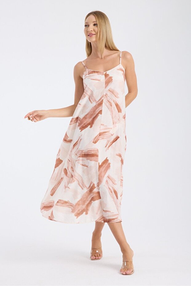 فستان بحمالات منقوشة - 4