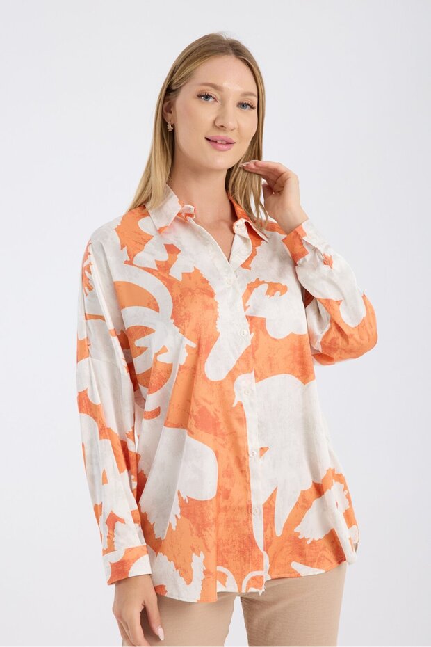 Patterned Oversize Loose Satin Shirt