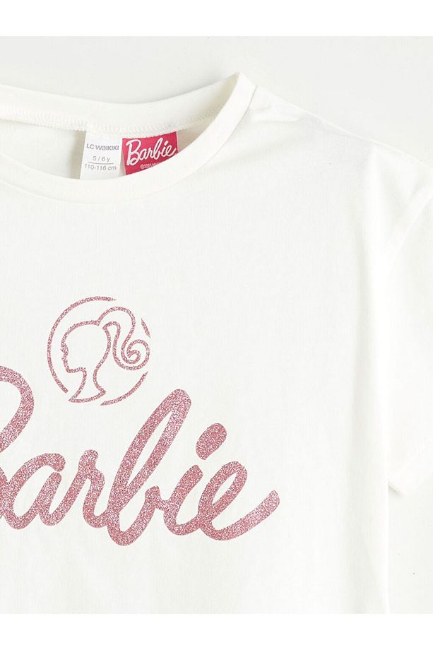 LCW Kids Barbie Baskılı Kız Çocuk Tişört ve Şort 2'li - 3