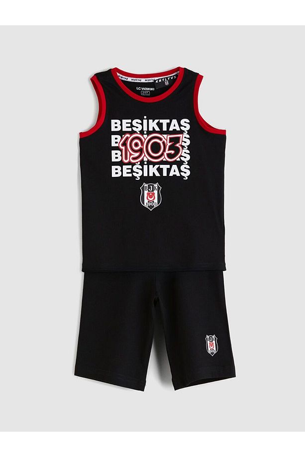 LCW Kids Bisiklet Yaka Beşiktaş Baskılı Erkek Çocuk Şortlu Pijama Takımı - 1