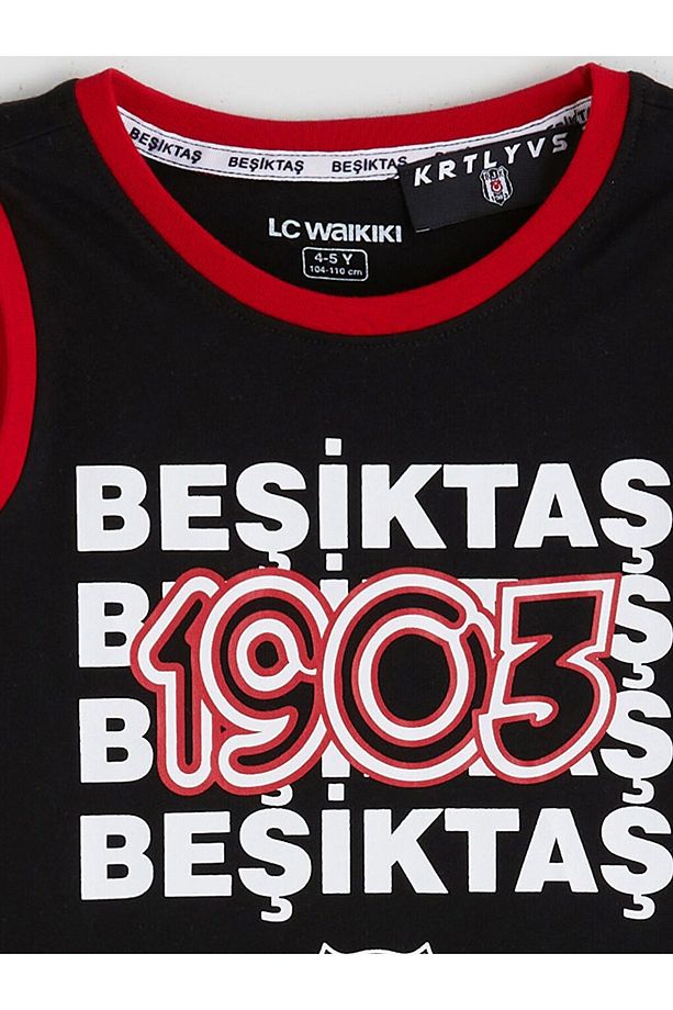 LCW Kids Bisiklet Yaka Beşiktaş Baskılı Erkek Çocuk Şortlu Pijama Takımı - 3