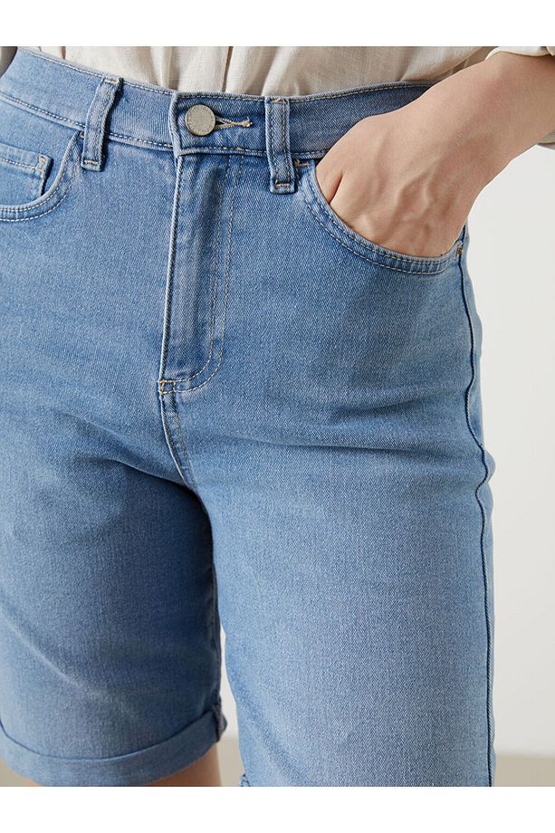 Jeans Indigo Bermuda Fit Kadın Jean Şort - 3