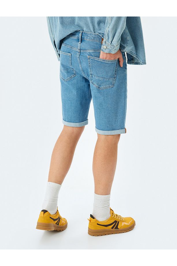 Katlamalı Paça Bermuda Slim Fit Jean Şort - 4