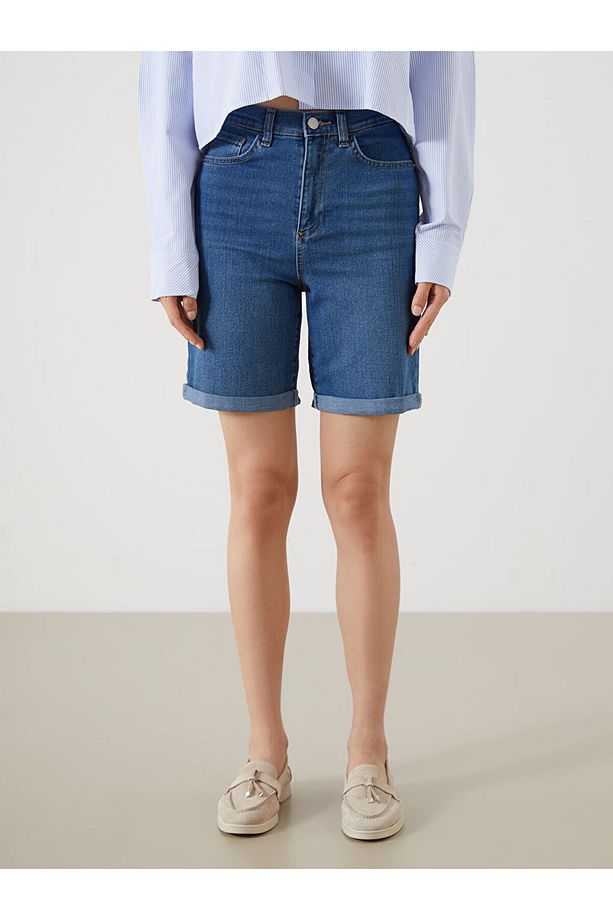 Jeans Indigo Bermuda Fit Kadın Jean Şort - 2