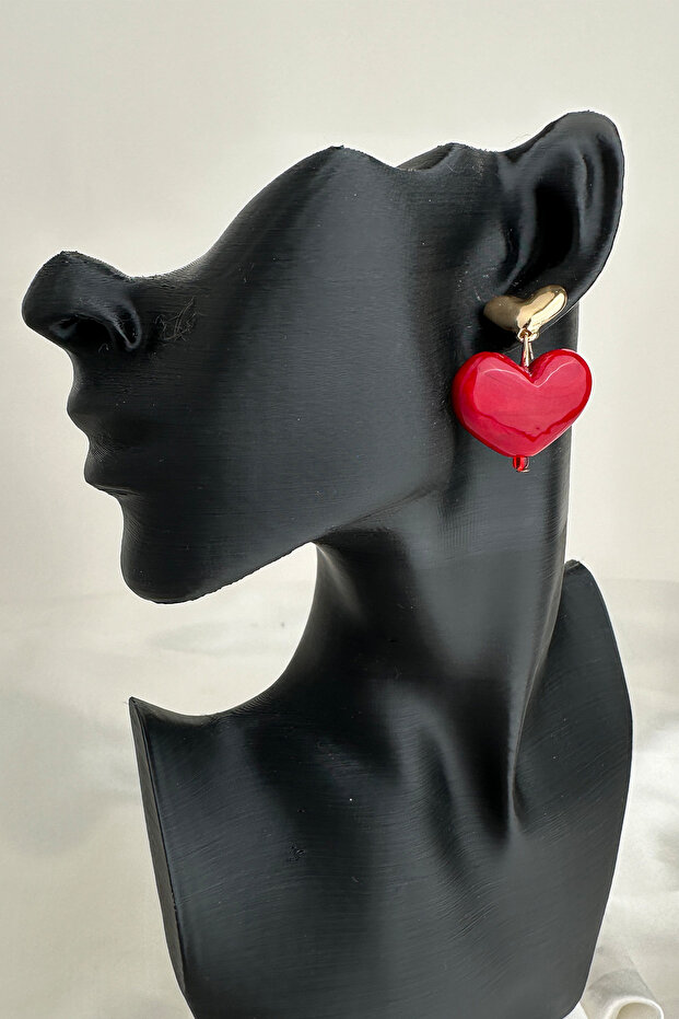 Metal Red Acrylic Dangle Heart Earrings (3cm)