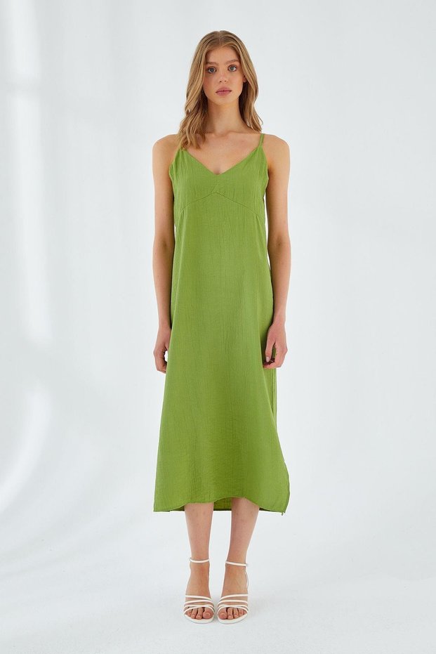 4252 Women's Rope Strap V-Neck Dress Pistachio Green