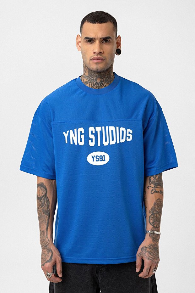 Oversize Printed Jersey T-Shirt Cobalt Blue