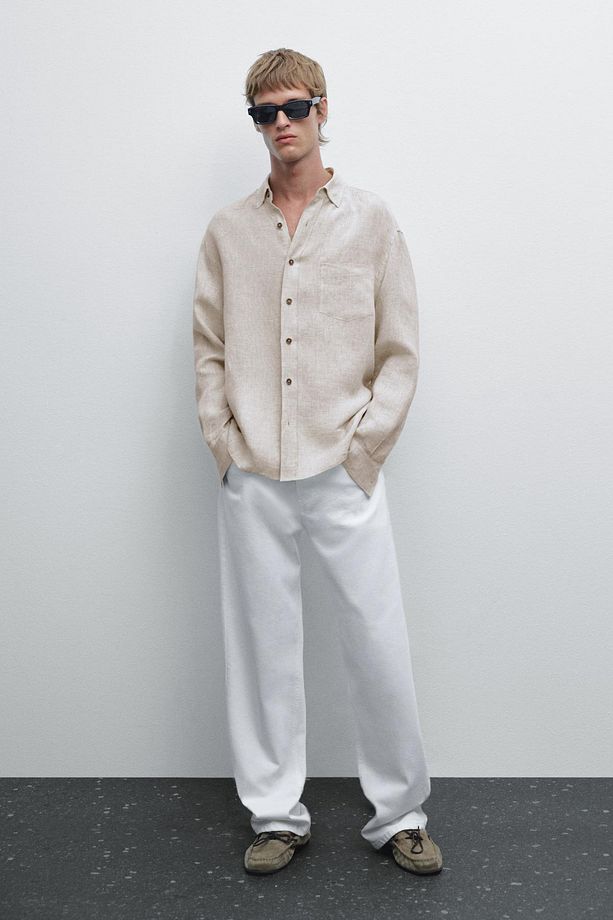 %100 keten regular fit gömlek - 1