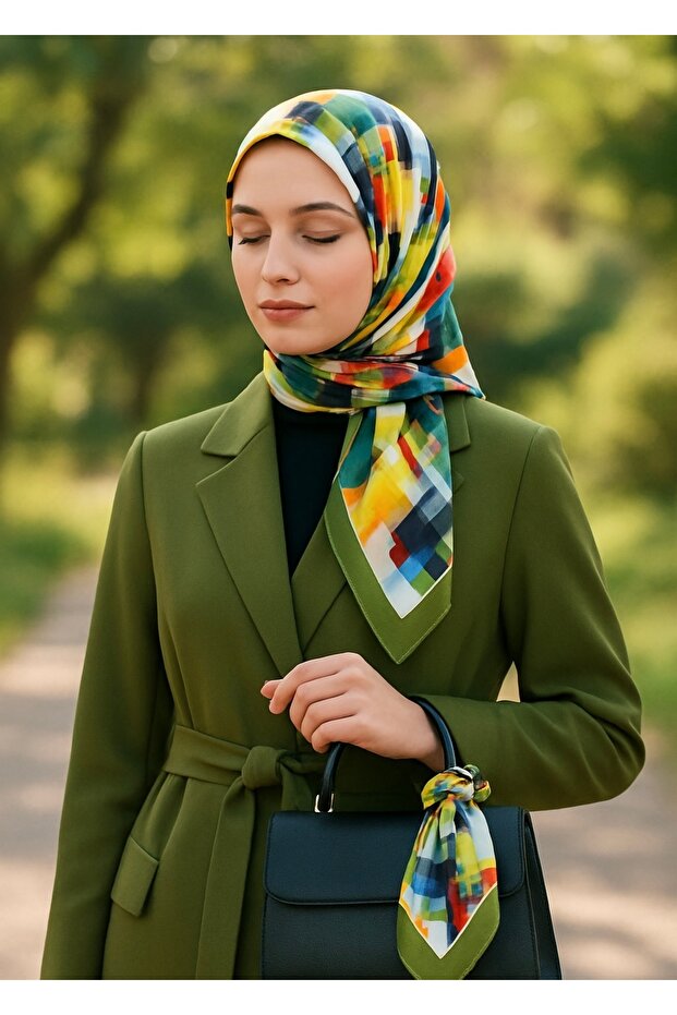 %100 İpek Tivil Eşarp - 1