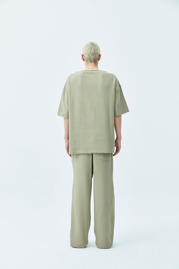 Basıc Oversize Keten Takım Haki - 4