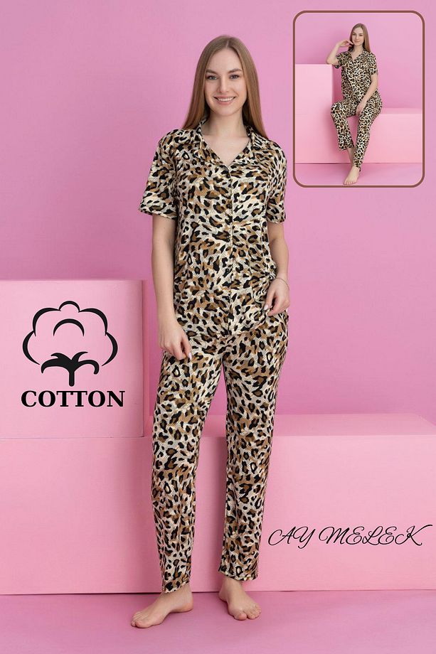 Kadın Pijama Takımı %100 Pamuklu Gömlek ve Pijama Seti - 4