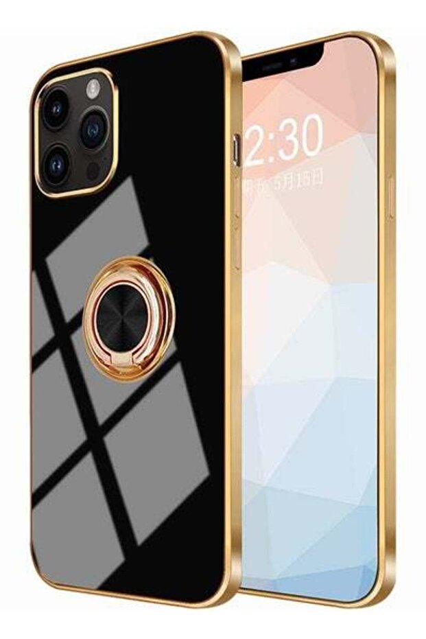 جراب لامع لهاتف iPhone 14 Pro/14 Pro Max مزود بحامل حلقي وغطاء مطلي وغطاء حماية للهاتف