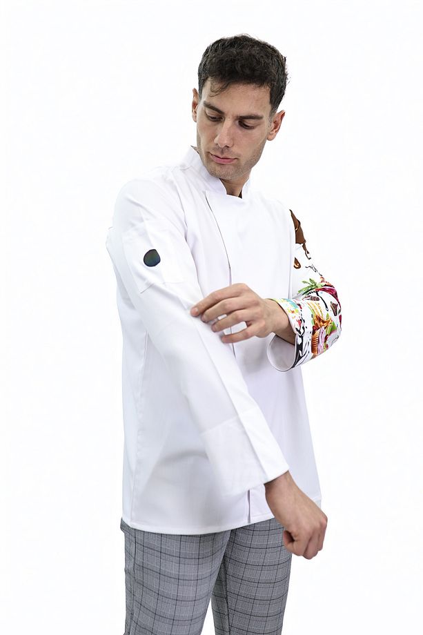 Kolu Desenli Şef Ceket Aşçı Kıyafeti Chef Aşçı Forması - 7