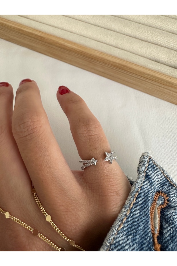 خاتم إبهام مرصع بالنجوم باللون الفضي - 1